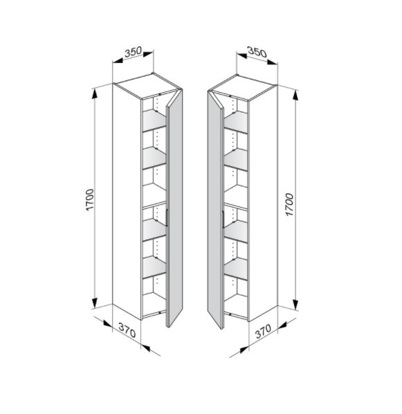 Keuco шкаф - пенал высокий подвесной 1 дверца, 4 полки, edition 11, антрацит арт. 31330 390001