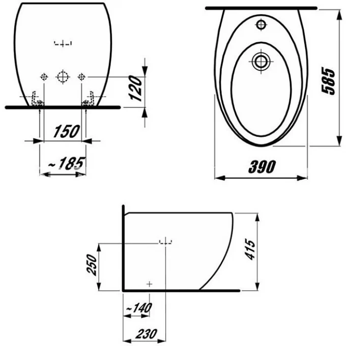 LAUFEN биде напольное, IL BAGNO ALESSI ONE - 8.3297.1.400.304.1