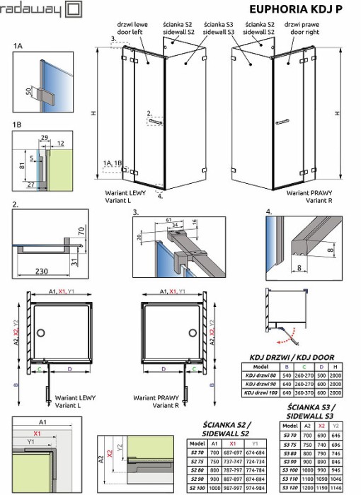Radaway душевая дверь kdj 50 профиль хром стекло прозрачное, Euphoria - 383512-01R