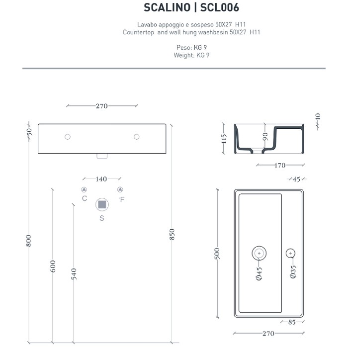 Раковина накладная 50х27см, с 1 отв., Artceram Scalino, SCL006 01 00 цвет: белый