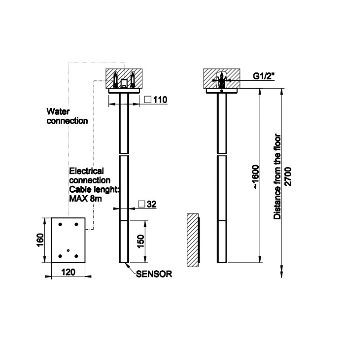 Gessi Внешняя часть для потолочного электронного смесителя с кран-фильтром для регулировки температуры и напора воды., Rilievo, 59024#031 цвет: хром