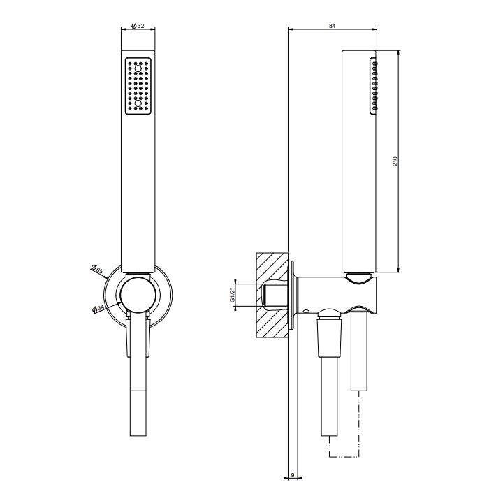 Gessi Душевой гарнитур, с настенным держателем, Inciso, 58123#246 цвет: золото