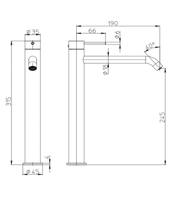 Bossini высокий однорычажный смеситель для раковины 315 мм, без донного клапана, nobu, нержавеющая сталь арт. inz204.075