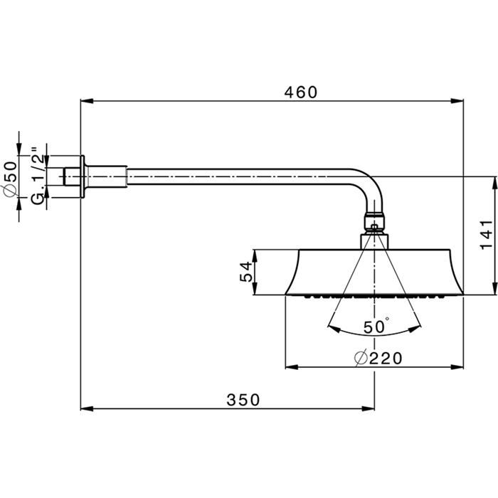 Cisal верхний душ d=220мм, l350, для настенного крепления ds01367024 cherie, цвет: золото
