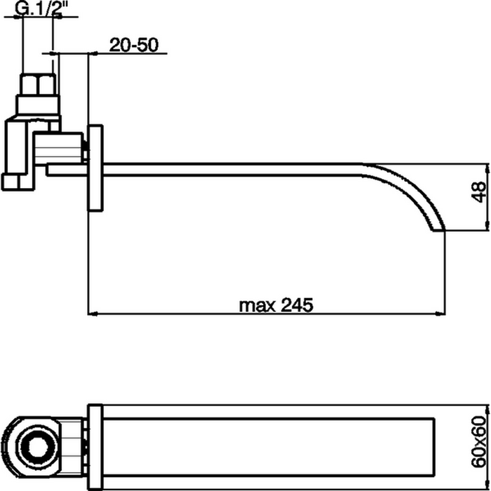 Cisal излив настенный 245 мм для ванны wa00024021 wave, цвет: хром