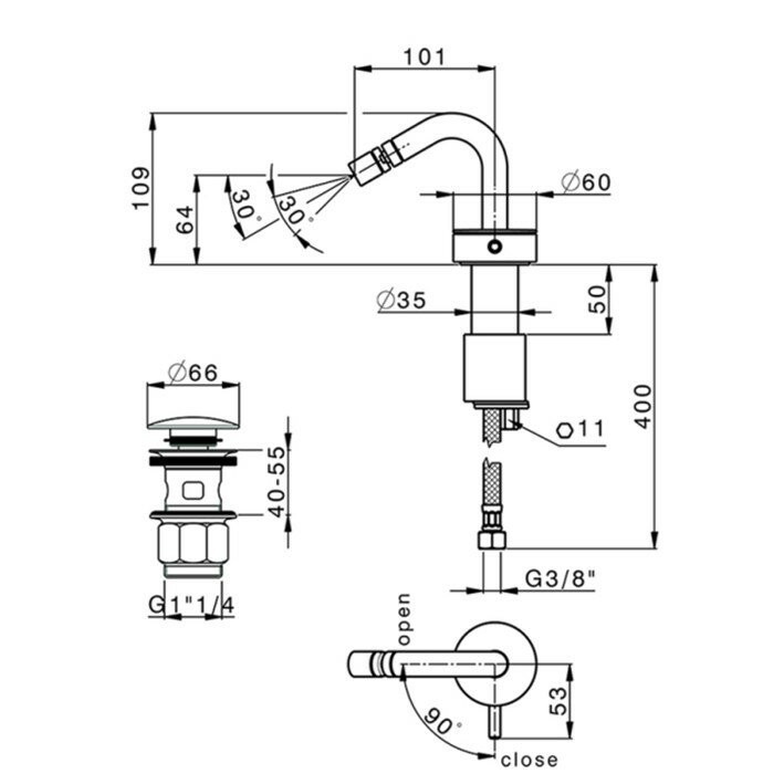Cisal смеситель для биде на 1 отв sm00155040 slim, цвет: черный