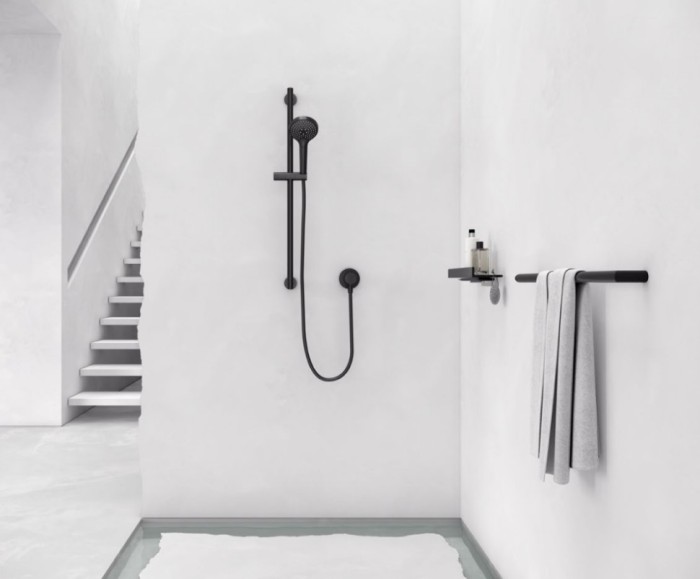 Keuco смеситель однорычажный для душа с выводом для шланга, с круглой розеткой, ixmo solo, черный матовый арт. 59552 379501