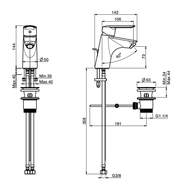 Fima Carlo Frattini смеситель для раковины, на 1 отв., с донным клапаном, spot, черный арт. f3001ns.es