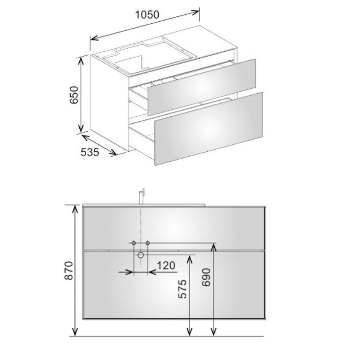 Keuco тумба под умывальник, 1050х650х535 мм отверстие слева 2 ящика фасад из венецианского дуба, edition lignatur, арт. 33341 750112