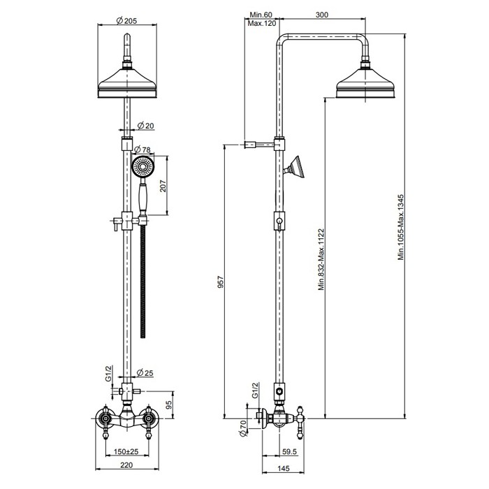 Fima Carlo Frattini смеситель для душа с душевой штангой, верхним душем и душевым комплектом, epoque, хром арт. f5055/2cr