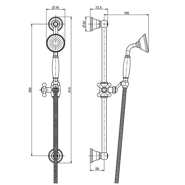 Fima Carlo Frattini душевая штанга с ручным душем и шлангом 1500 мм. wellness, хром арт. f2044/2cr