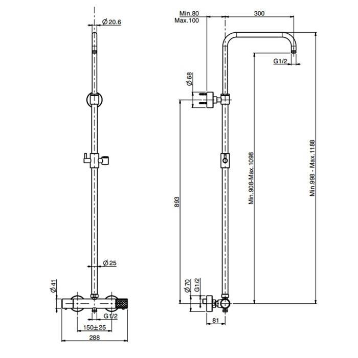 Fima Carlo Frattini смеситель для душа, термостатический, spillo tech, с душевой стойкой colonne doccia, хром арт. f4285txcr