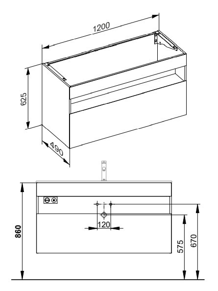 Keuco тумба под раковину с освещением 490 мм х 1200 мм х 625 мм, с 1 выдвижным ящиком, stageline, вулканит арт. 32882 970100
