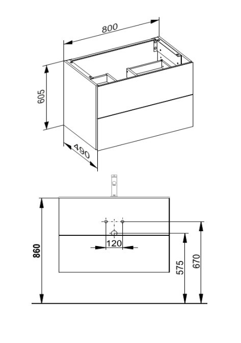 Keuco тумба подвесная под раковину 490 мм х 800 мм, c 2 выдвижными ящиками/кашемир, plan, кашемир арт. 32963 180000