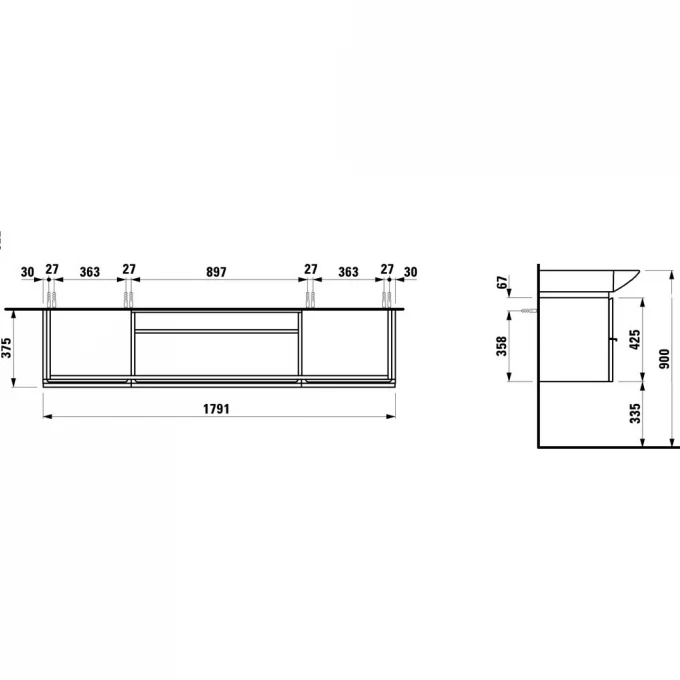 LAUFEN шкафчик под раковину1 выдвижной ящик и 2 дверцы, CASE - 4.0140.1.075.548.1