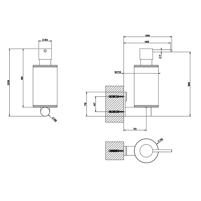 Gessi Дозатор для жидкого мыла, настенный, 316, 54713#707 цвет: белый/brushed black metal pvd