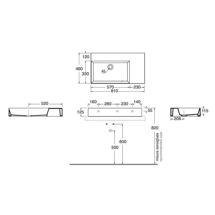 Azzurra раковина 81х46х12.5см., накладная, без отв., Azzurra, ELLP08146RQ0*0 цвет: белый