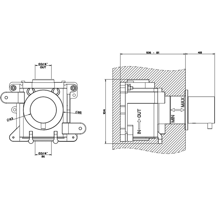 Gessi Встраиваемый термостатический смеситель на 1 источник, резьба 3/4", 316, 54564#239 цвет: steel brushed