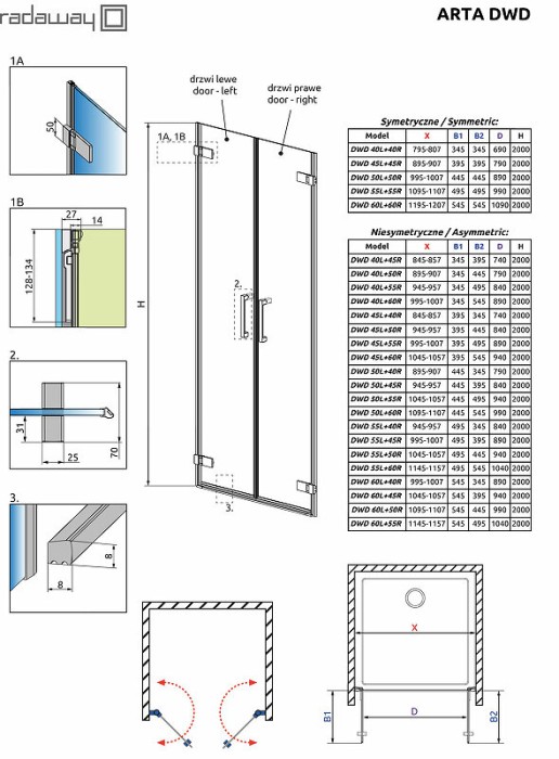 Radaway душевая дверь dwd 50 профиль хром стекло прозрачное, Arta - 386032-03-01R