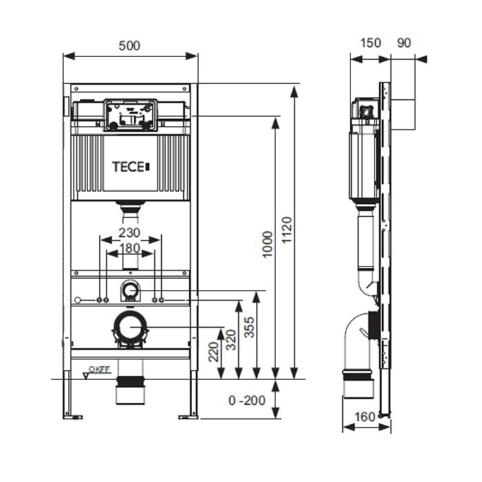 TECE рама для установки унитаза, высота h1120мм, без крепления к стене, - 9300302