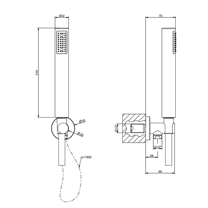 Gessi Душевой гарнитур, состоящий из вывода воды, держателя, шланга 1,5м и лейки, Emporio shower, 38726#149 цвет: finox brushed nickel