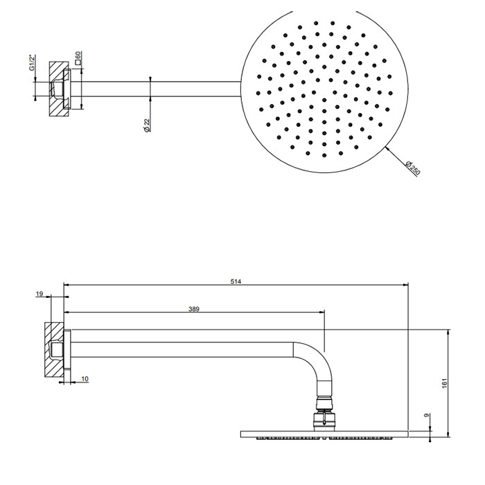 Gessi Душевая головка шарнирная для настенного крепления на 1/2” d250мм, Rilievo, 59148#299 цвет: nero xl