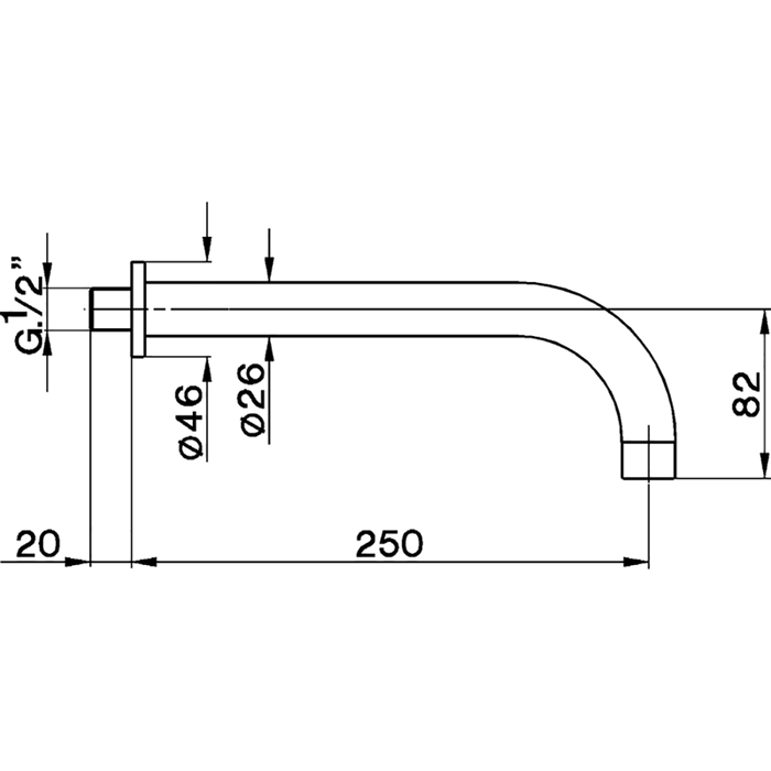 Cisal излив настенный 250 мм для ванны za00125121 complementi, цвет: хром
