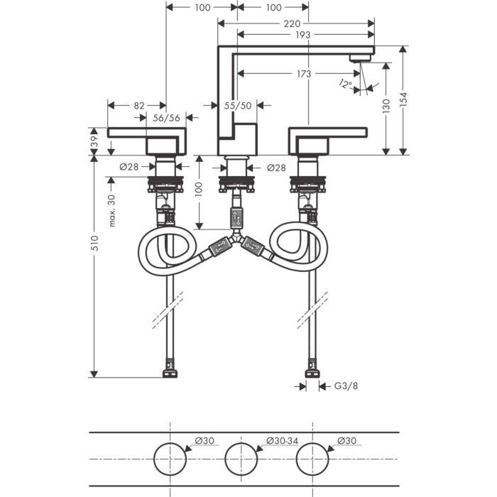 AXOR смеситель для раковины, Edge, полированный черный хром арт. 46050330