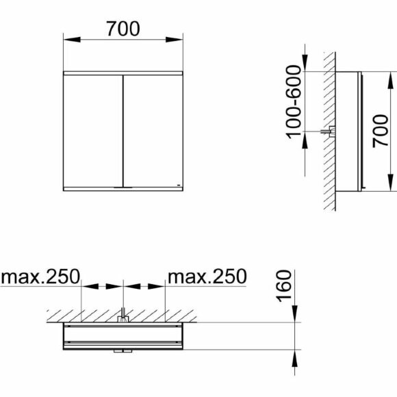 Keuco шкаф с подсветкой настенный, с двумя дверцами, анодированный, Royal modular 2.0, алюминий серебристый анодированный арт. 800211070100200