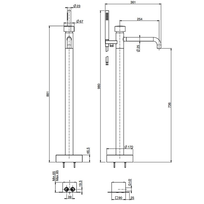 Fima Carlo Frattini смеситель для ванны, напольный, с ручным душем, so, золото арт. f3184/4nor