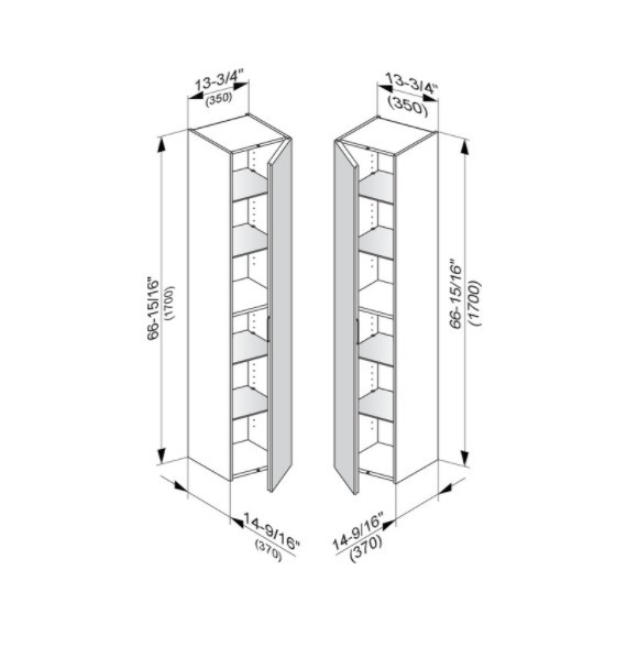 Keuco шкаф - пенал высокий подвесной петли справа, 4 стеклянные полки, edition 11, белый арт. 31330 380002
