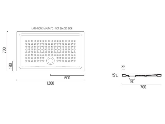 GSI Поддон 120х70х4,5 см, прямоугольный, санфаянс, Doccia - 439911