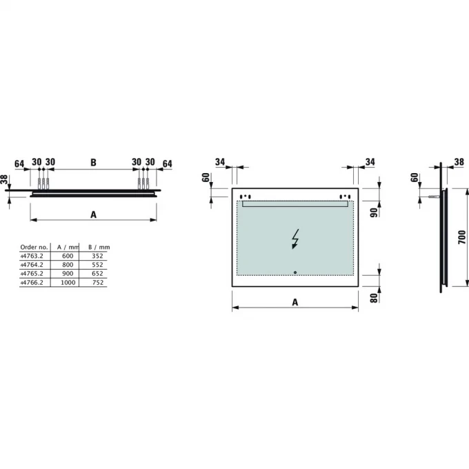 LAUFEN зеркало leelo 900 мм, с горизонтальной led подсветкой, 1 сенсорный выключатель (вкл/выкл/ диммер), LEELO - 4.4765.2.950.144.1