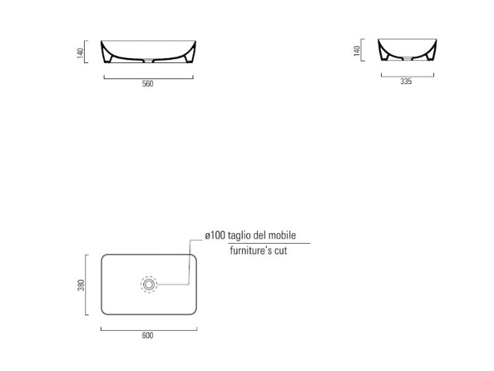 GSI Раковина накладная 60х38х14 см, ghiaccio, санфарфор, Color-elements - 903615