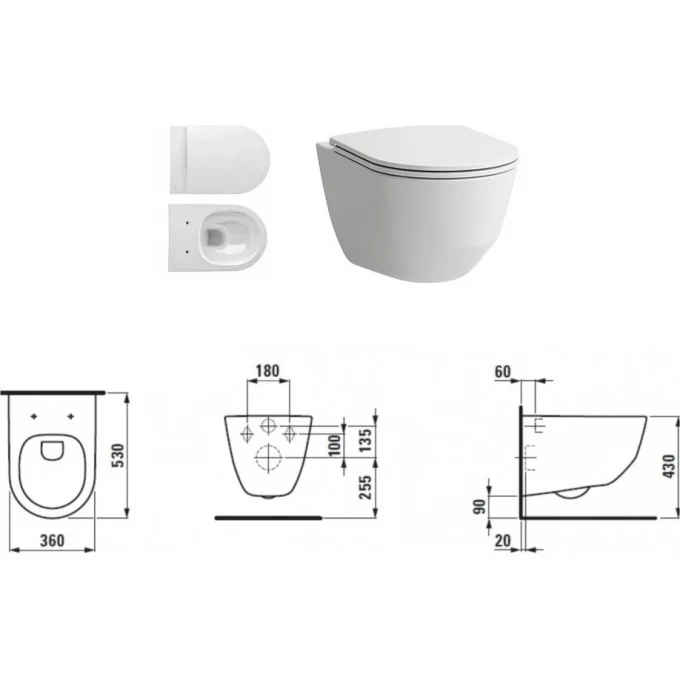 LAUFEN комплект унитаз безободковый, с микролифтом + система инсталляции, PACK PRO - 8.6996.6.000.000.R