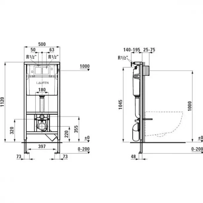 LAUFEN комплект унитаз безободковый, с микролифтом + система инсталляции, PACK PRO - 8.6996.6.000.000.R