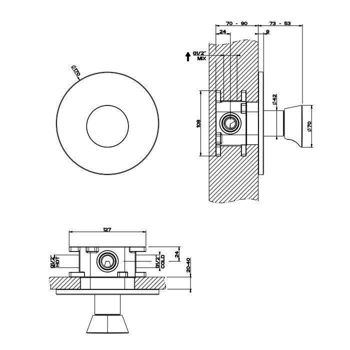Gessi Смеситель для душа, встраиваемый, Cono, 45061#031 цвет: хром