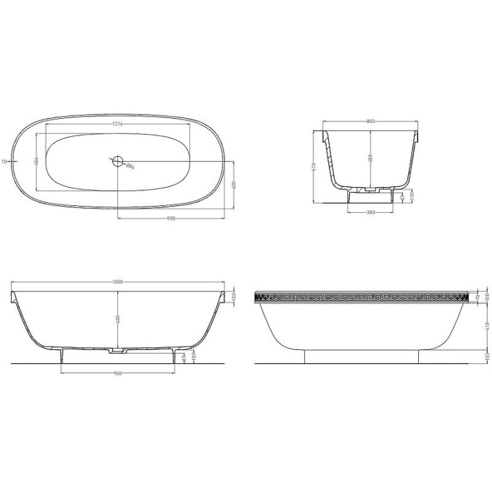 Salini ванна отдельностоящая 179x79, greca, 103021mrh цвет: матовый белый