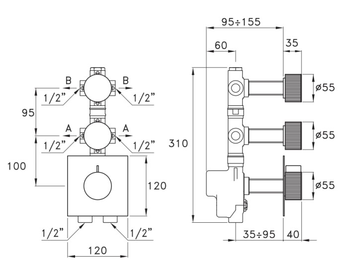 Смеситель для душа, встраиваемый, термостатический, STELLA Sirius арт. SR06013AU04