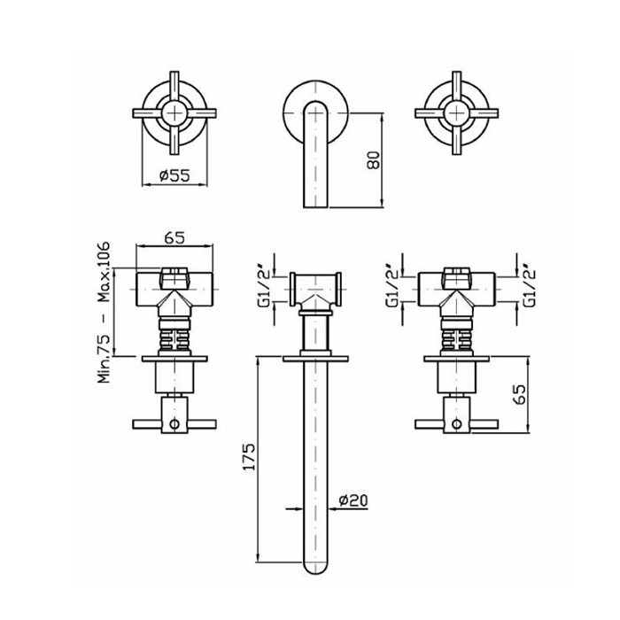 Zucchetti смеситель для раковины, встраиваемый, излив: 17.5см., helm, нержавеющая сталь арт. zhm760.x