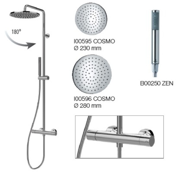 Bossini душевая система с термостатом с верхним и ручным душем и шлангом, cosmo, золото арт. l10196.021