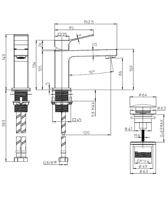Bossini смеситель однорычажный для раковины c донным клапаном, aki, хром арт. z00707.030