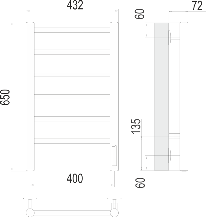 Terminus электрический полотенцесушитель аврора п6 400х650 электро (quick touch), электрика стандарт арт. 4670078531148