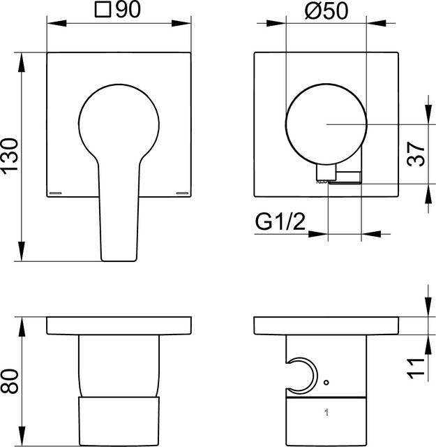 Keuco встраиваемый однорычажный смеситель для душа на 2 потребителя, с держателем для ручного душа, edition 11, черный матовый арт. 51151 371222