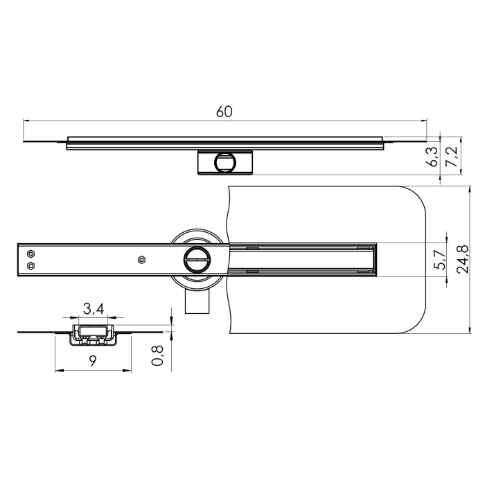 Душевой трап 60 см, New trendy Vimo slim, хром арт. OL-0046