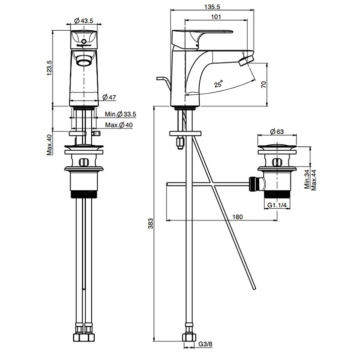 Fima Carlo Frattini cмеситель для раковины, на 1 отв., с донным клапаном, serie 22, хром арт. f3831cr.esl.2