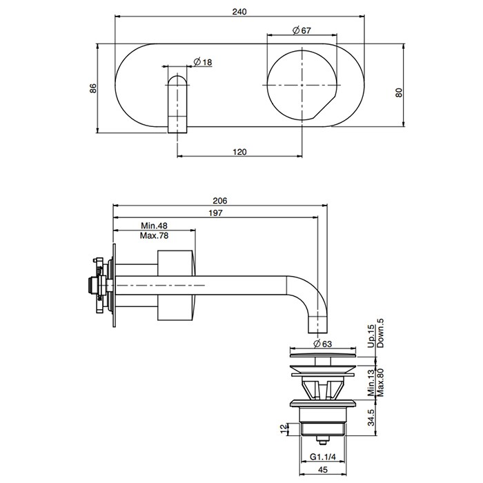 Fima Carlo Frattini cмеситель для раковины, встраиваемый, излив: 19.7см., so, золото арт. f3171wlx5or
