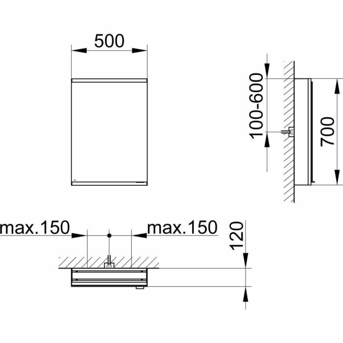 Keuco шкаф без подсветки с одной дверью, для настенного монтажа, анодированный, Royal modular 2.0, алюминий серебристый анодированный арт. 800001050000000