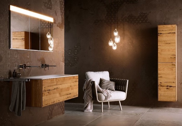 Keuco тумба под умывальник, со внутренним освещением 1050x650x535 мм фасад венецианский дуб, edition lignatur, арт. 33350 750012