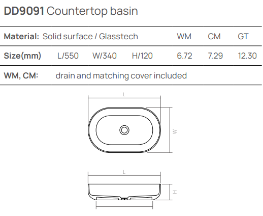 Накладная раковина 550х340хh120 мм, DEA Countertop basin, черный арт. DD9091 550 R4